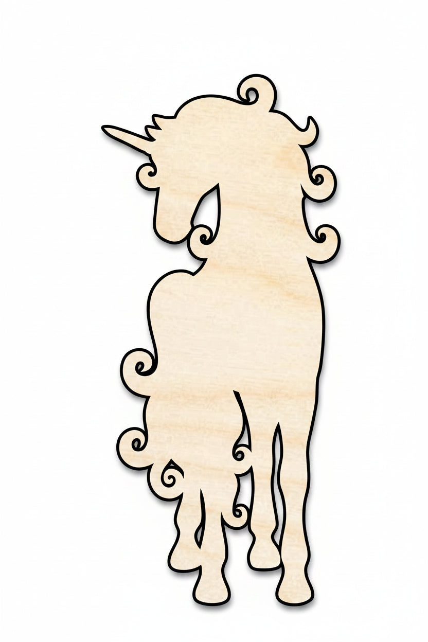 Unfinished Wood Swirly Unicorn Silhouette | DIY Mythical Craft Cutout | up to 46" DIY - NameSigns.com