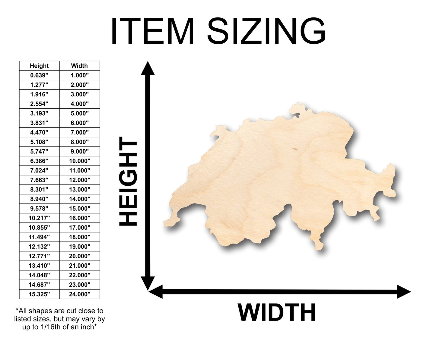 Unfinished Wood Switzerland Country Shape - Craft - up to 46" DIY - NameSigns.com