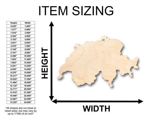 Unfinished Wood Switzerland Country Shape - Craft - up to 46" DIY - NameSigns.com