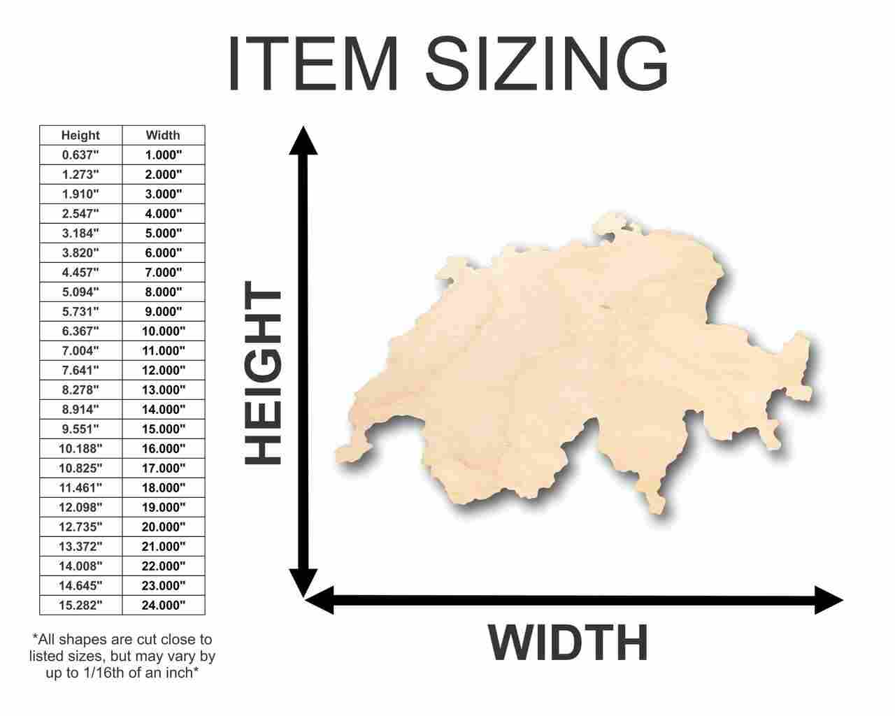 Unfinished Wood Switzerland Shape - Country - Craft - up to 46" DIY - NameSigns.com