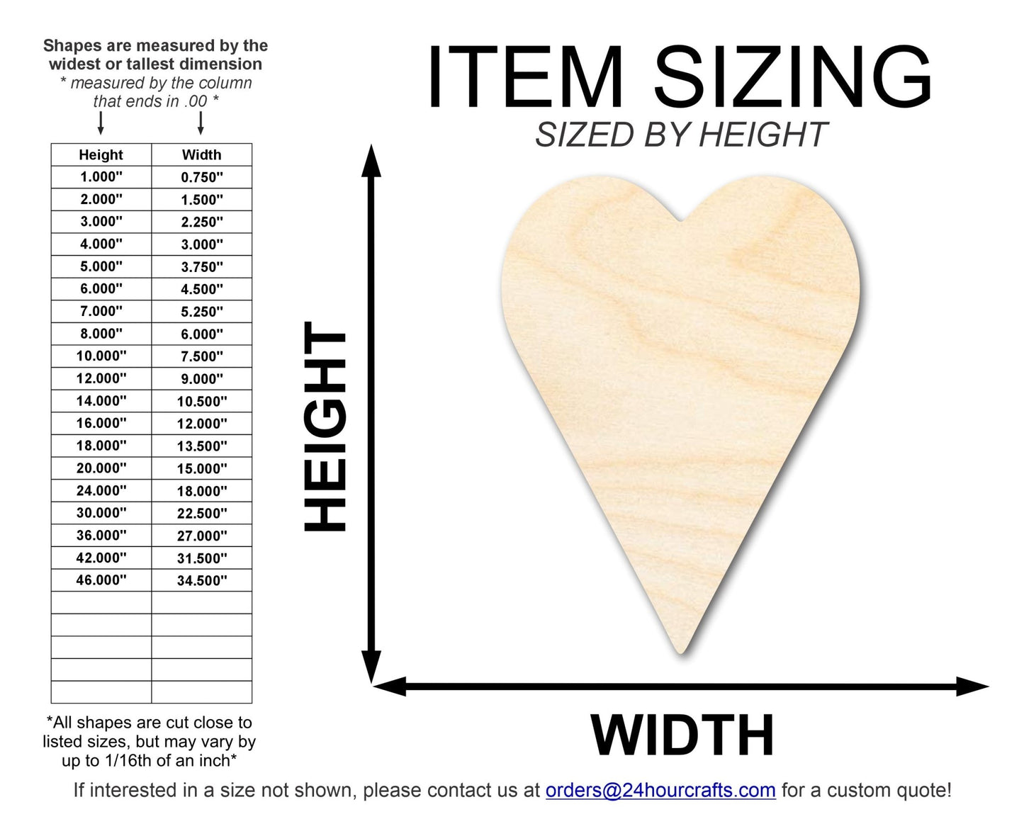 Unfinished Wood Tall Heart Shape | Valentine's Day | DIY Craft Cutout | Up to 46" - NameSigns.com