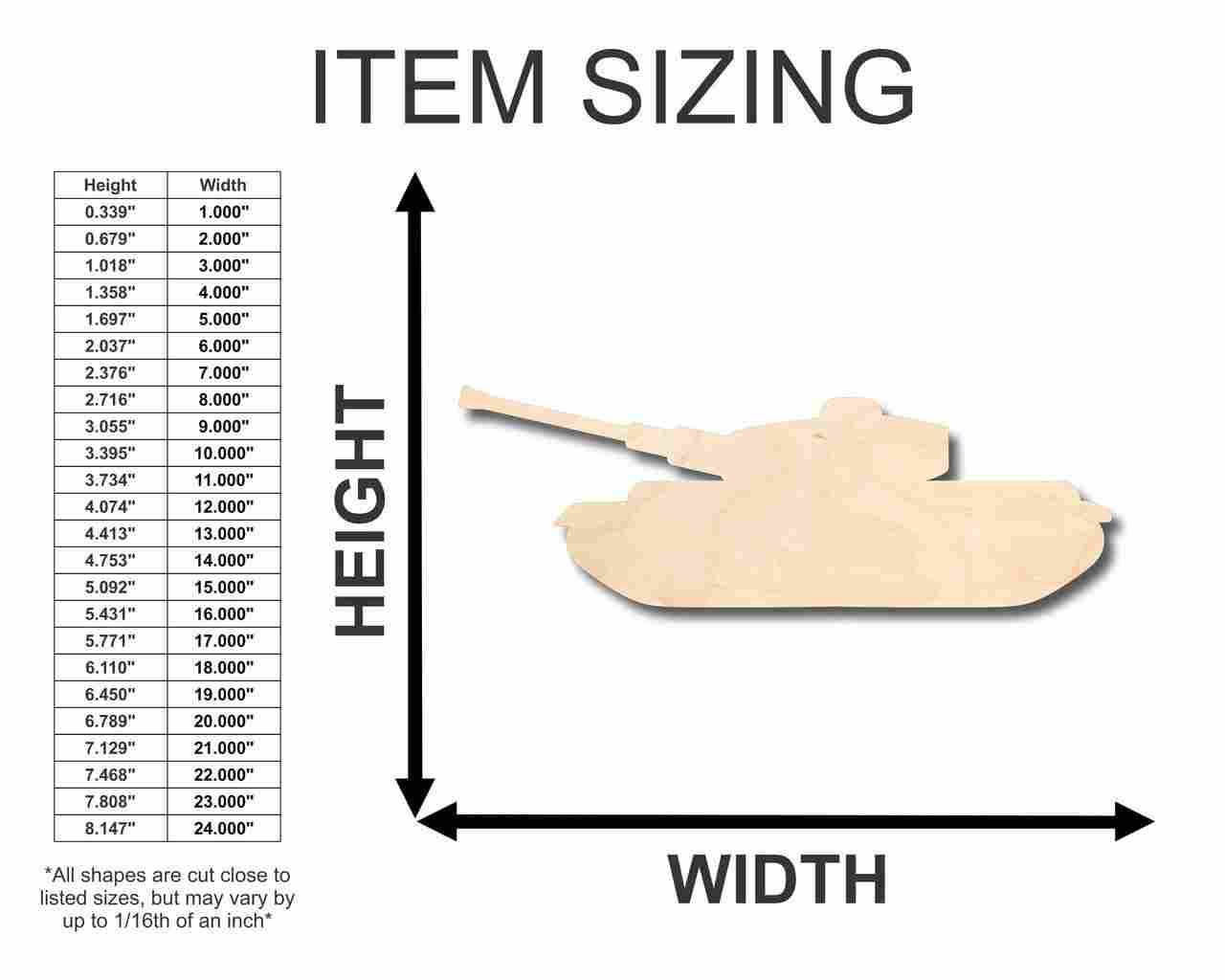 Unfinished Wood Tank Shape - Army - Marines - Military - Craft - up to 46" DIY - NameSigns.com