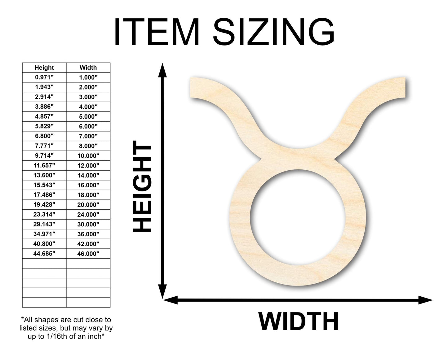 Unfinished Wood Taurus Sign Shape - Zodiac Craft - up to 46" - NameSigns.com