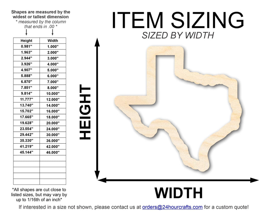 Unfinished Wood Texas Outline Shape | DIY Craft Cutout | up to 46" DIY - NameSigns.com