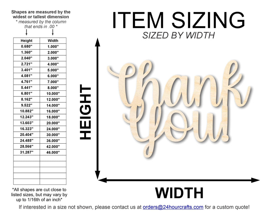Unfinished Wood Thank You! Outline Shape | DIY Craft Cutout | up to 46" DIY - NameSigns.com