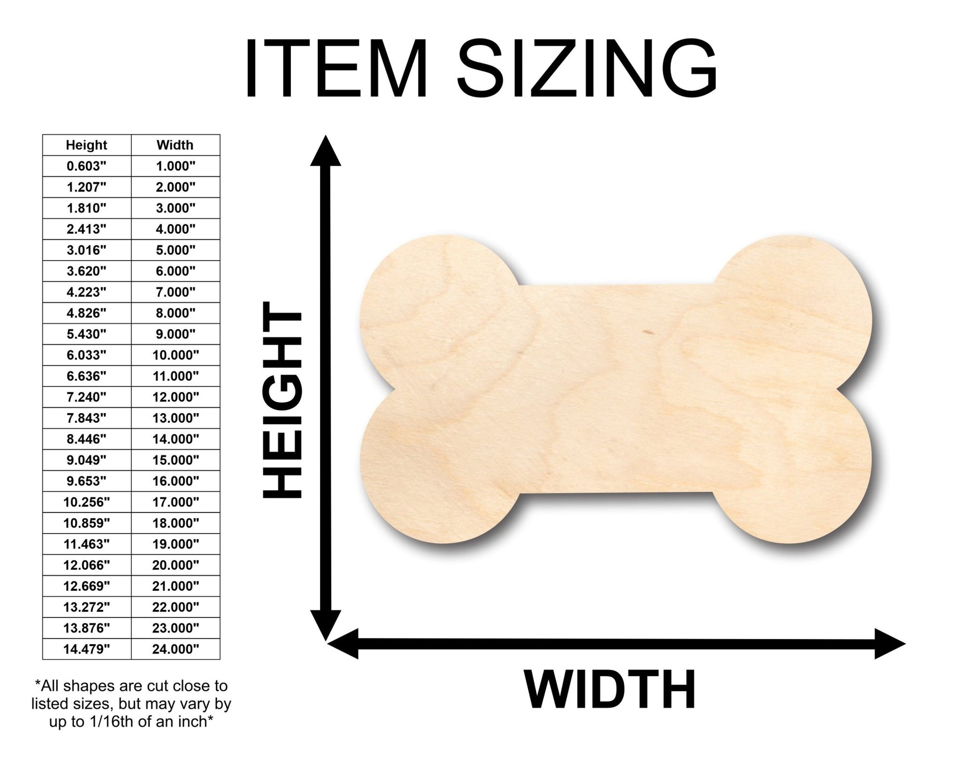 Unfinished Wood Thick Bone Shape - Craft - up to 46" DIY - NameSigns.com