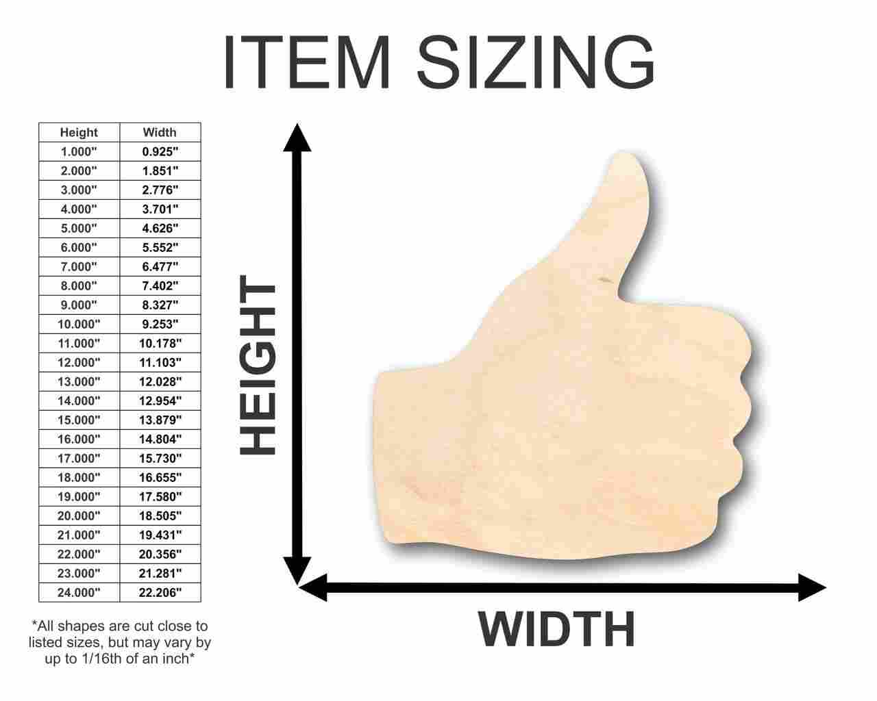 Unfinished Wood Thumbs Up Shape - Craft - up to 46" DIY - NameSigns.com