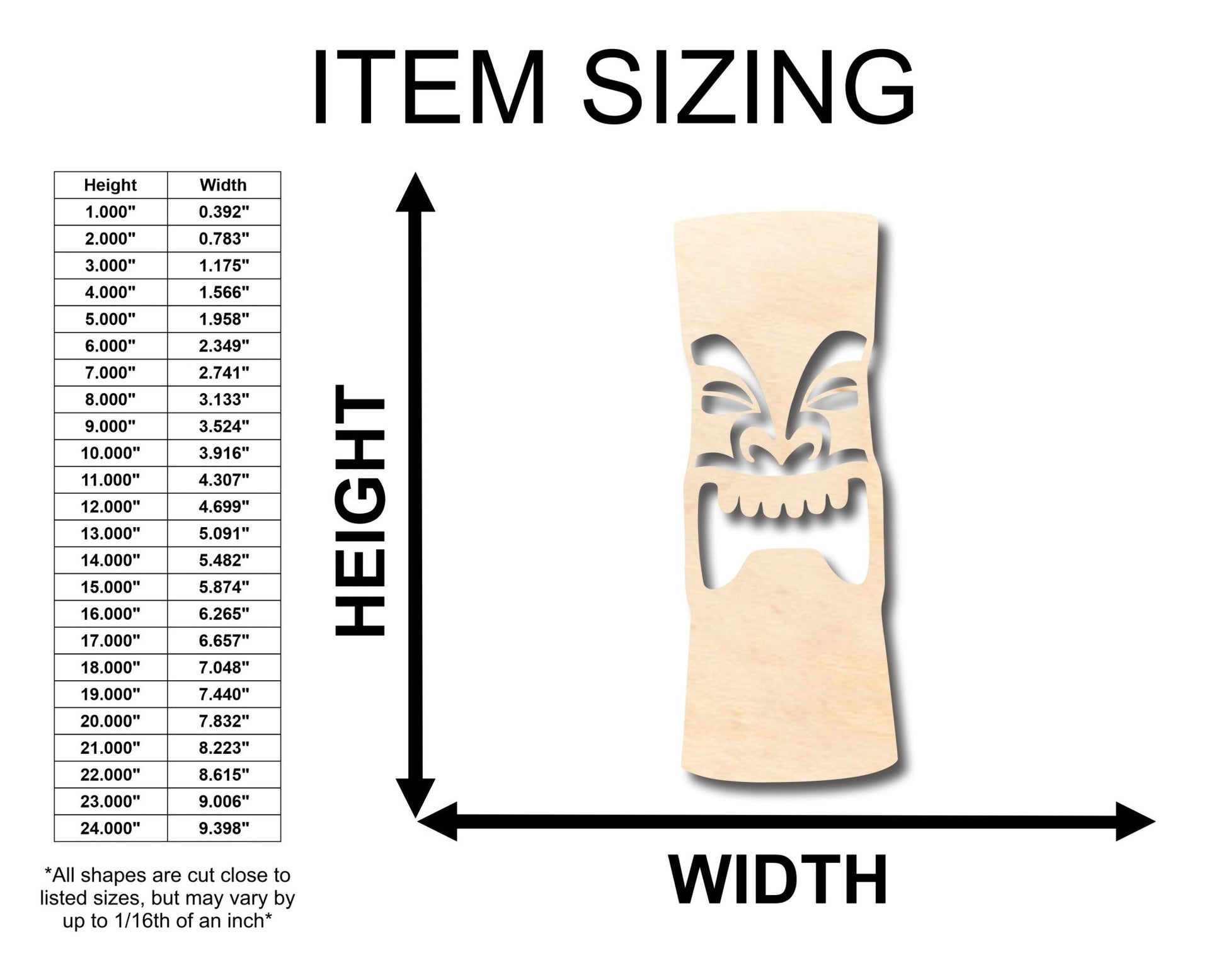 Unfinished Wood Tiki Head Shape - Craft - up to 46" DIY - NameSigns.com