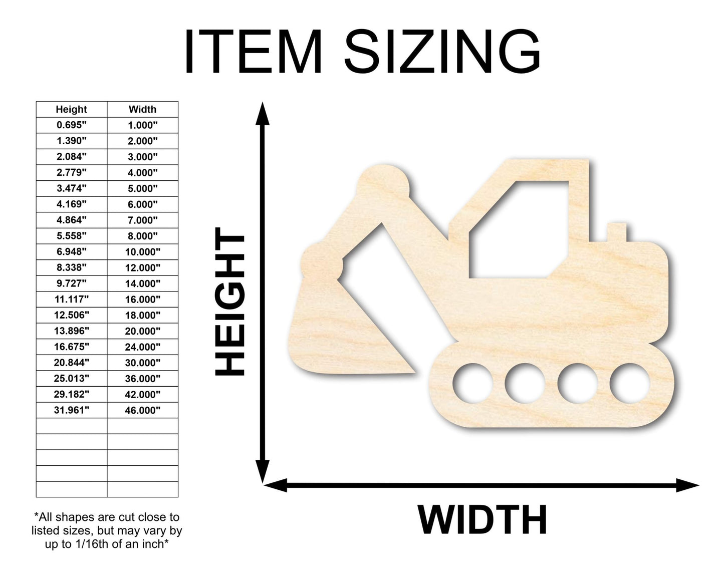 Unfinished Wood Toy Excavator Shape | Construction Vehicle Craft Cutout | up to 46" DIY - NameSigns.com