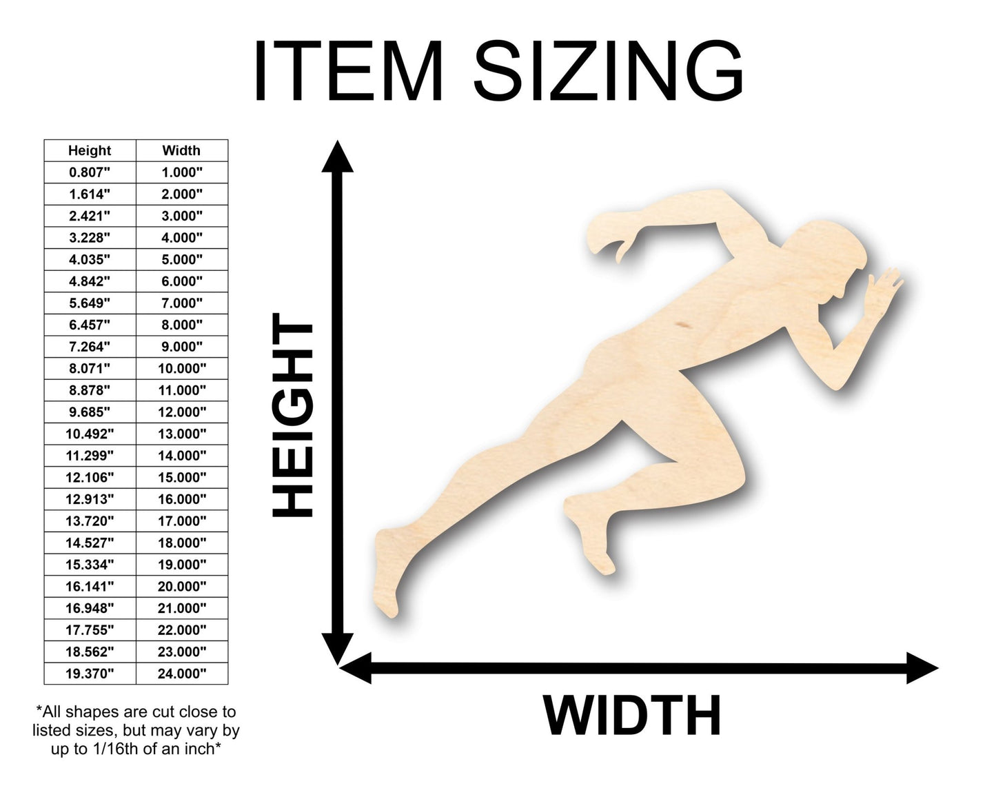 Unfinished Wood Track Sprinter Shape - Craft - up to 46" DIY - NameSigns.com