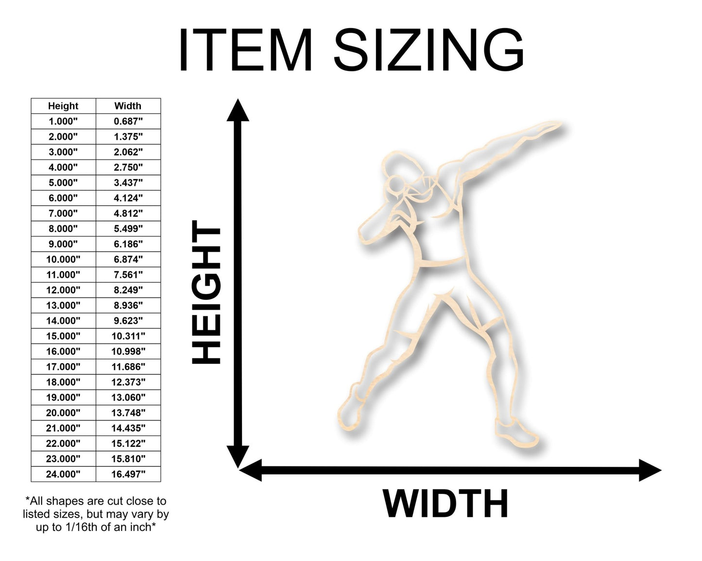 Unfinished Wood Track Thrower Shot Put Shape - Craft - up to 46" DIY - NameSigns.com
