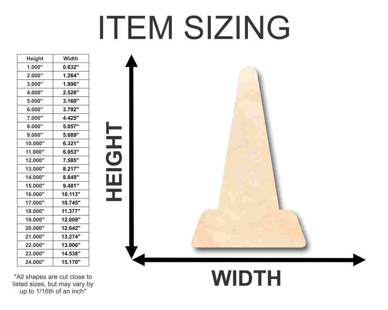 Unfinished Wood Traffic Cone Shape - Construction - Tool - Craft - up to 46" DIY - NameSigns.com