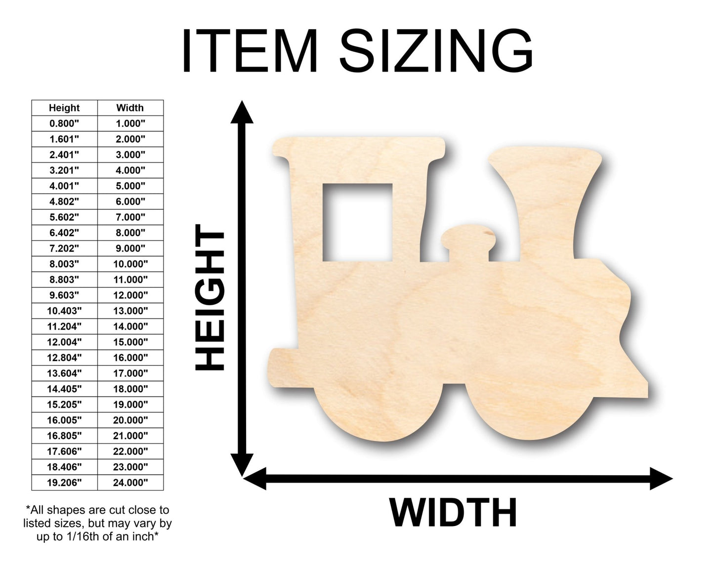 Unfinished Wood Train Locomotive Shape - Craft - up to 46" DIY - NameSigns.com