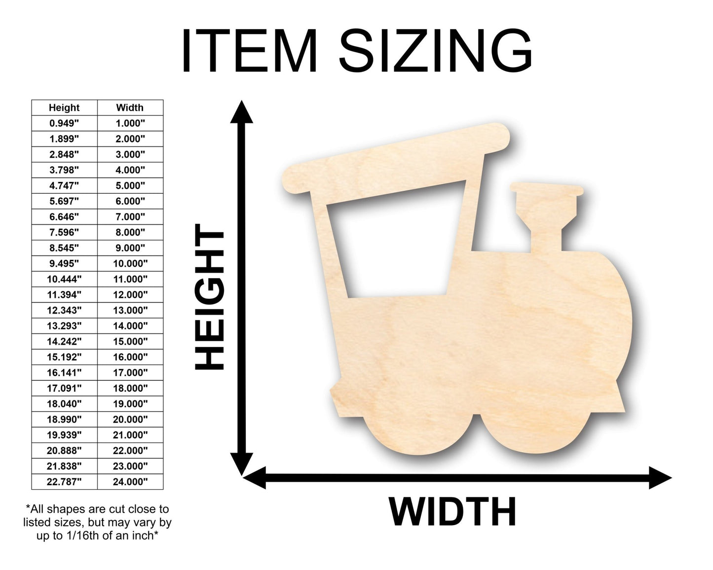 Unfinished Wood Train Locomotive Shape - Craft - up to 46" DIY - NameSigns.com