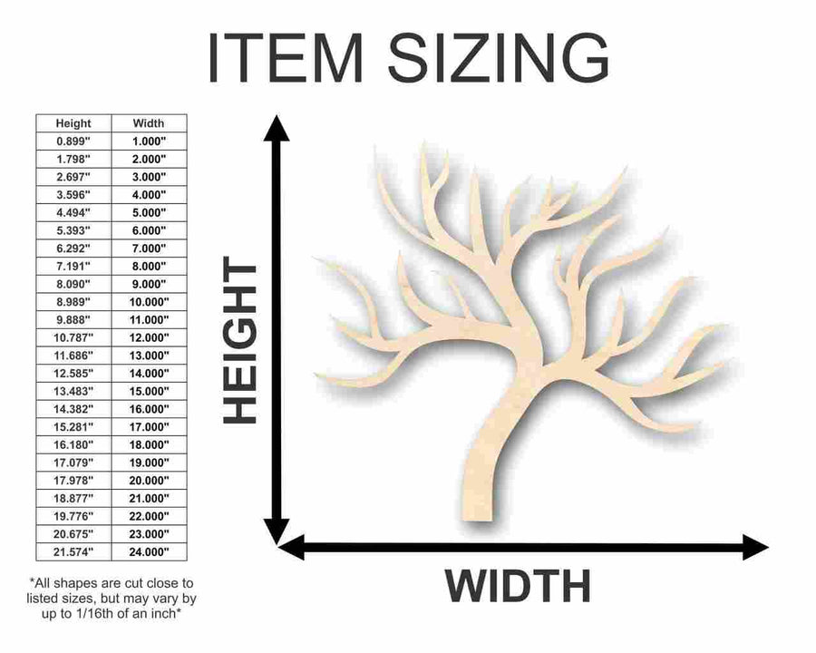 Unfinished Wood Tree No Leaves Shape - Fall - Winter - Craft - up to 46" DIY - NameSigns.com