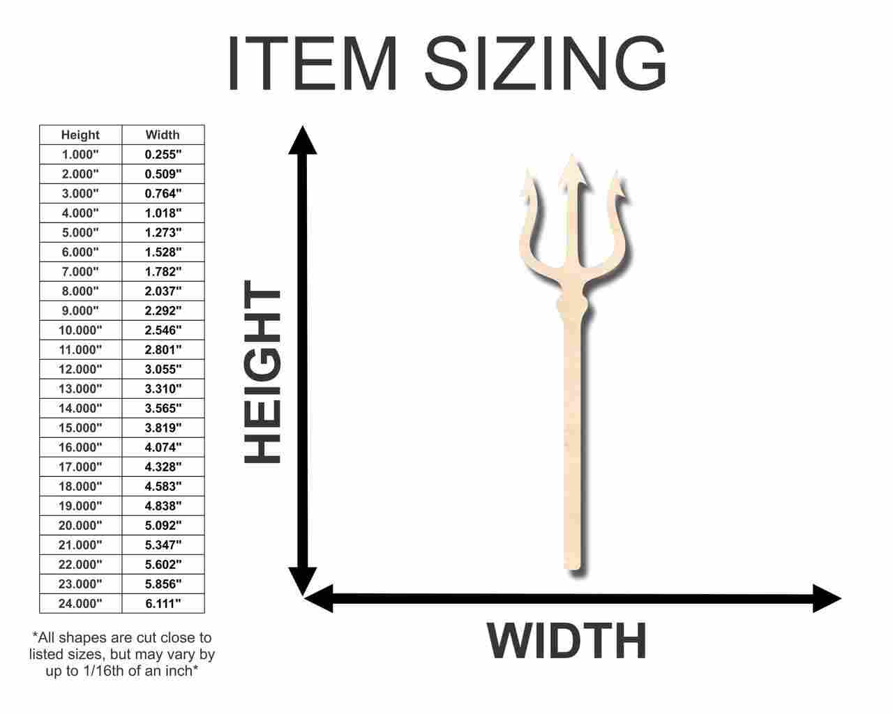 Unfinished Wood Trident Shape - Ocean - Neptune - Craft - up to 46" DIY - NameSigns.com