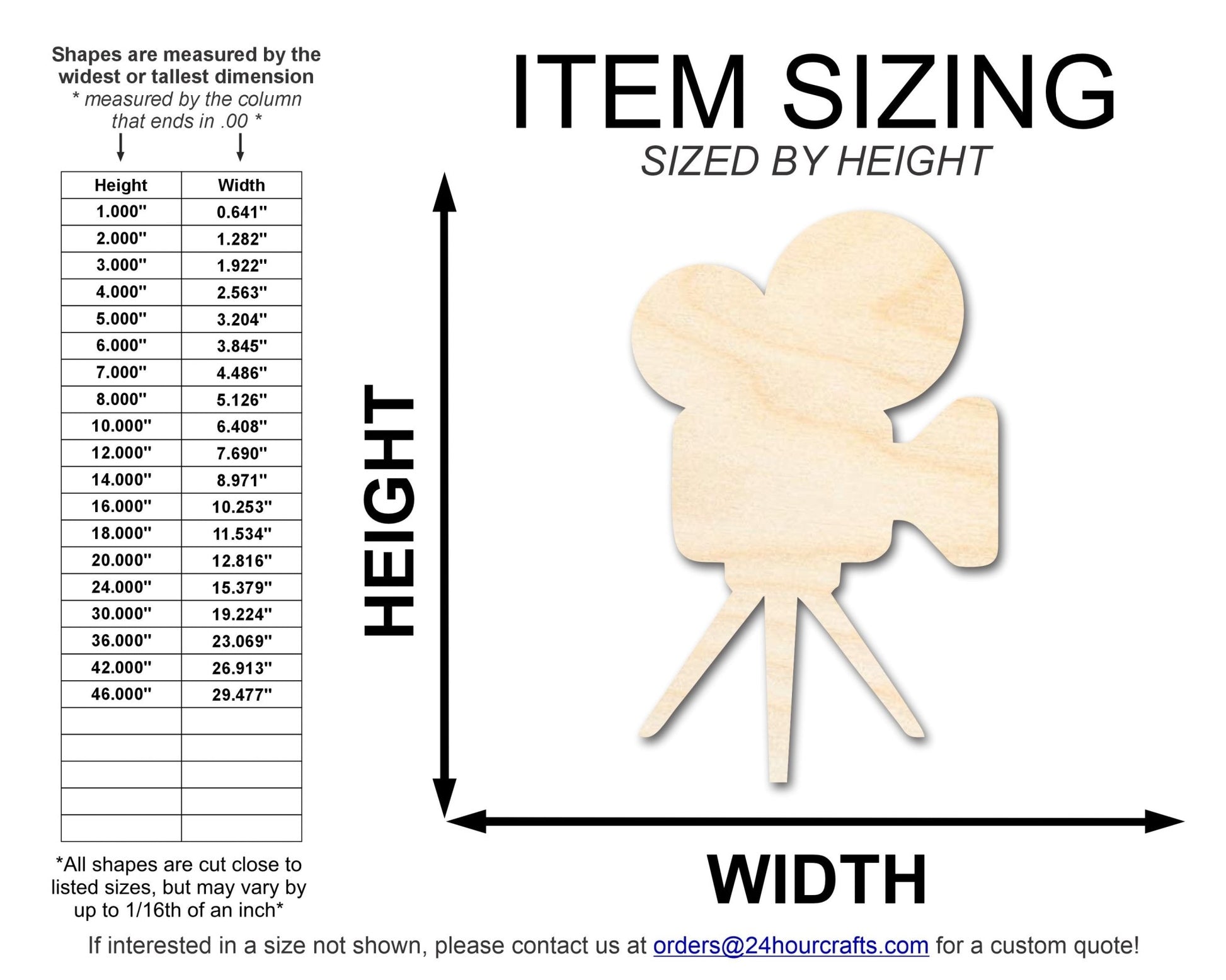 Unfinished Wood Tripod Film Camera Shape | DIY Craft Cutout | up to 46" DIY - NameSigns.com