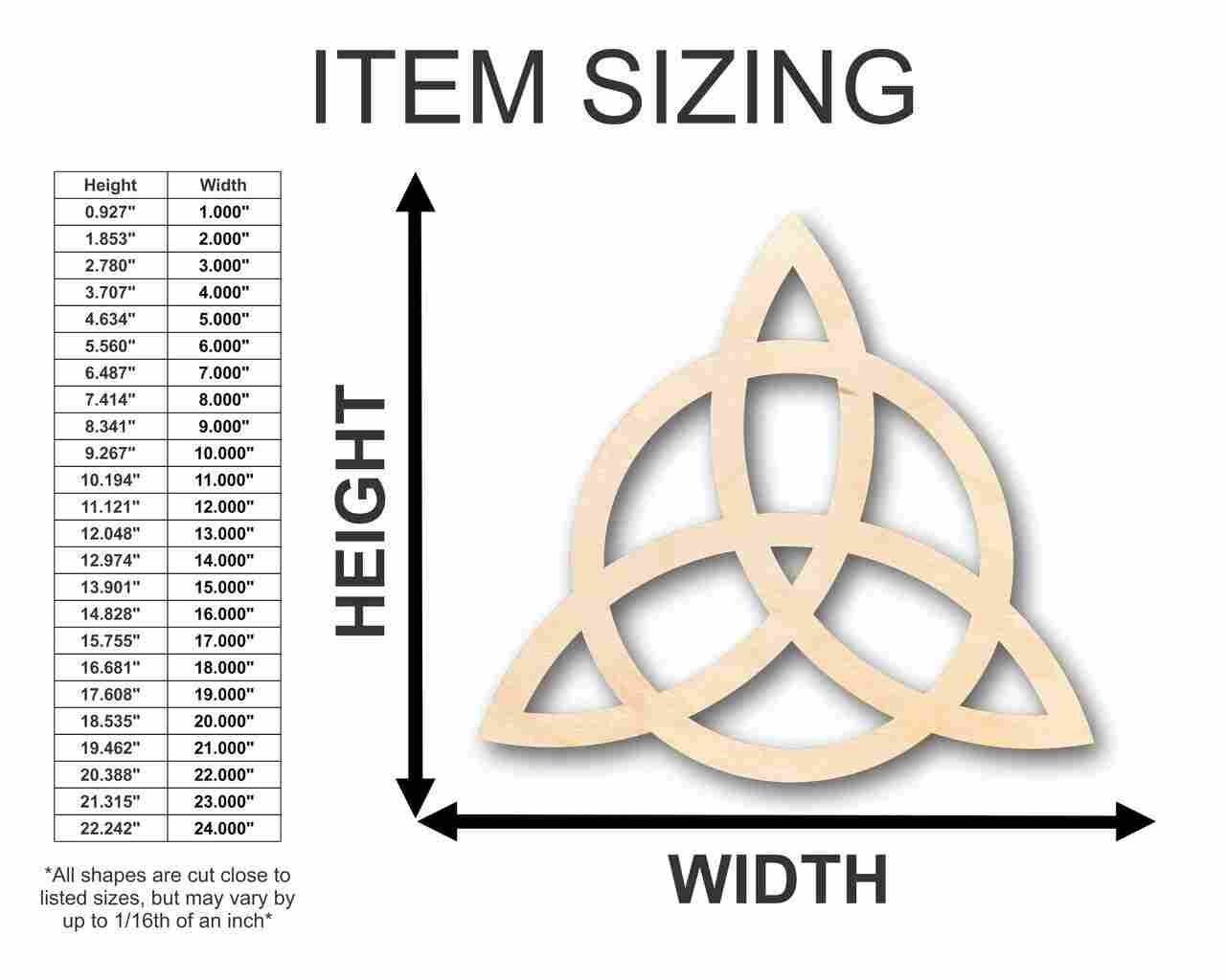 Unfinished Wood Triquetra Shape - Craft - up to 46" DIY - NameSigns.com