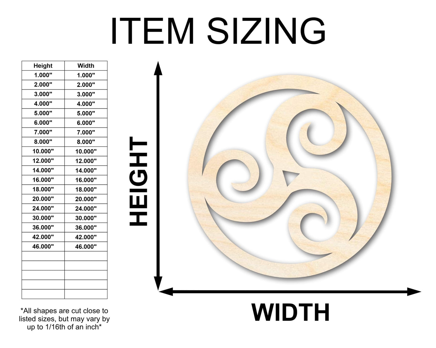 Unfinished Wood Triskele Shape - Celtic Symbol Craft - up to 46" - NameSigns.com