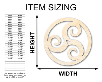 Unfinished Wood Triskele Shape - Celtic Symbol Craft - up to 46" - NameSigns.com