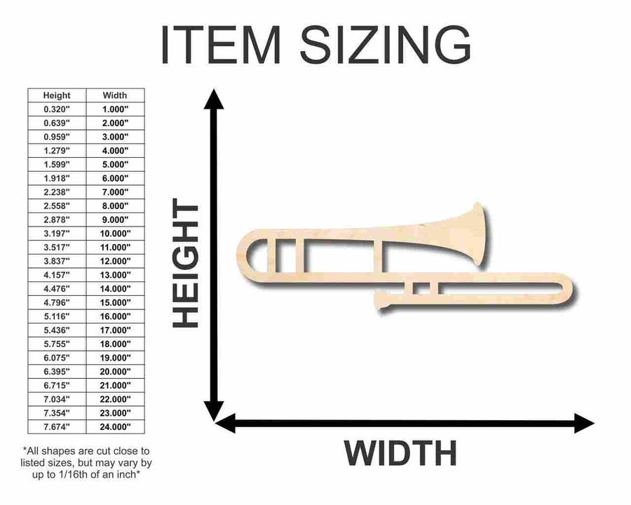 Unfinished Wood Trombone Shape - Music - Craft - up to 46" DIY - NameSigns.com
