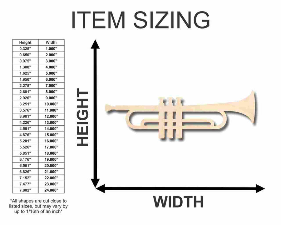 Unfinished Wood Trumpet Shape - Music - Craft - up to 46" DIY - NameSigns.com