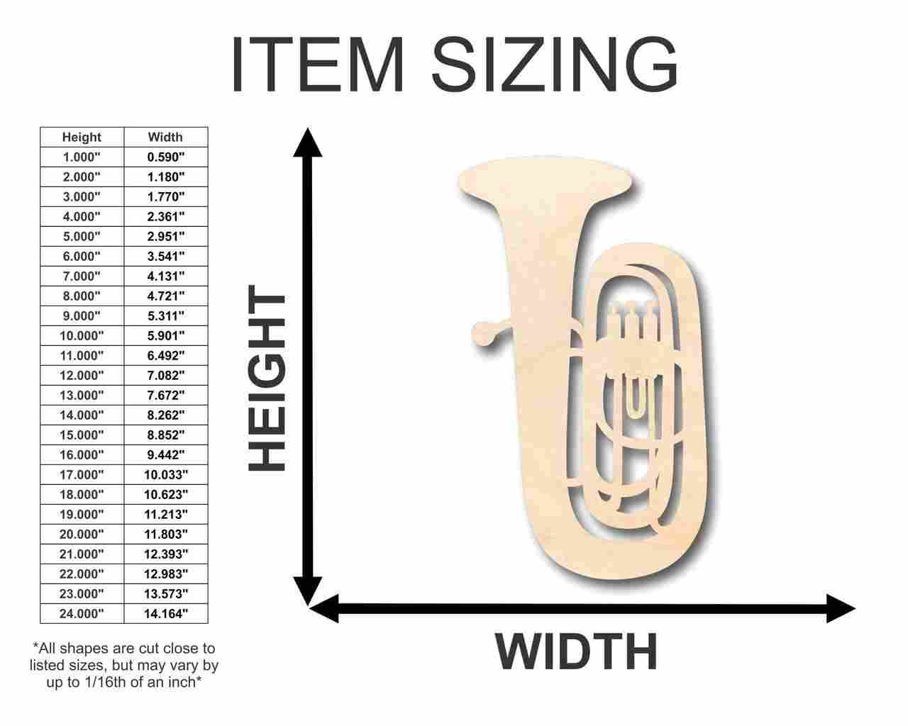 Unfinished Wood Tuba Shape - Music - Craft - up to 46" DIY - NameSigns.com