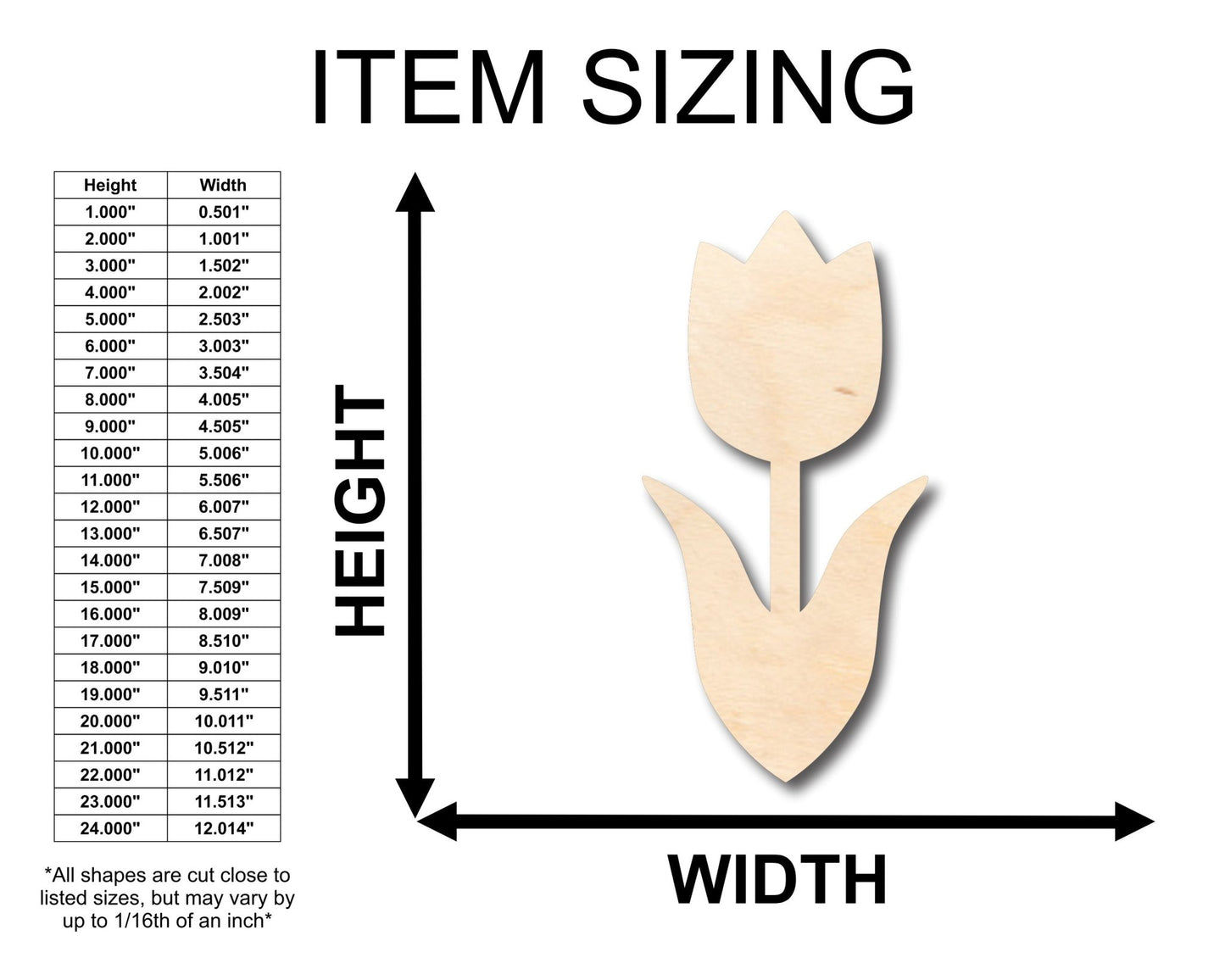 Unfinished Wood Tulip Flower Shape - Craft - up to 46" DIY - NameSigns.com