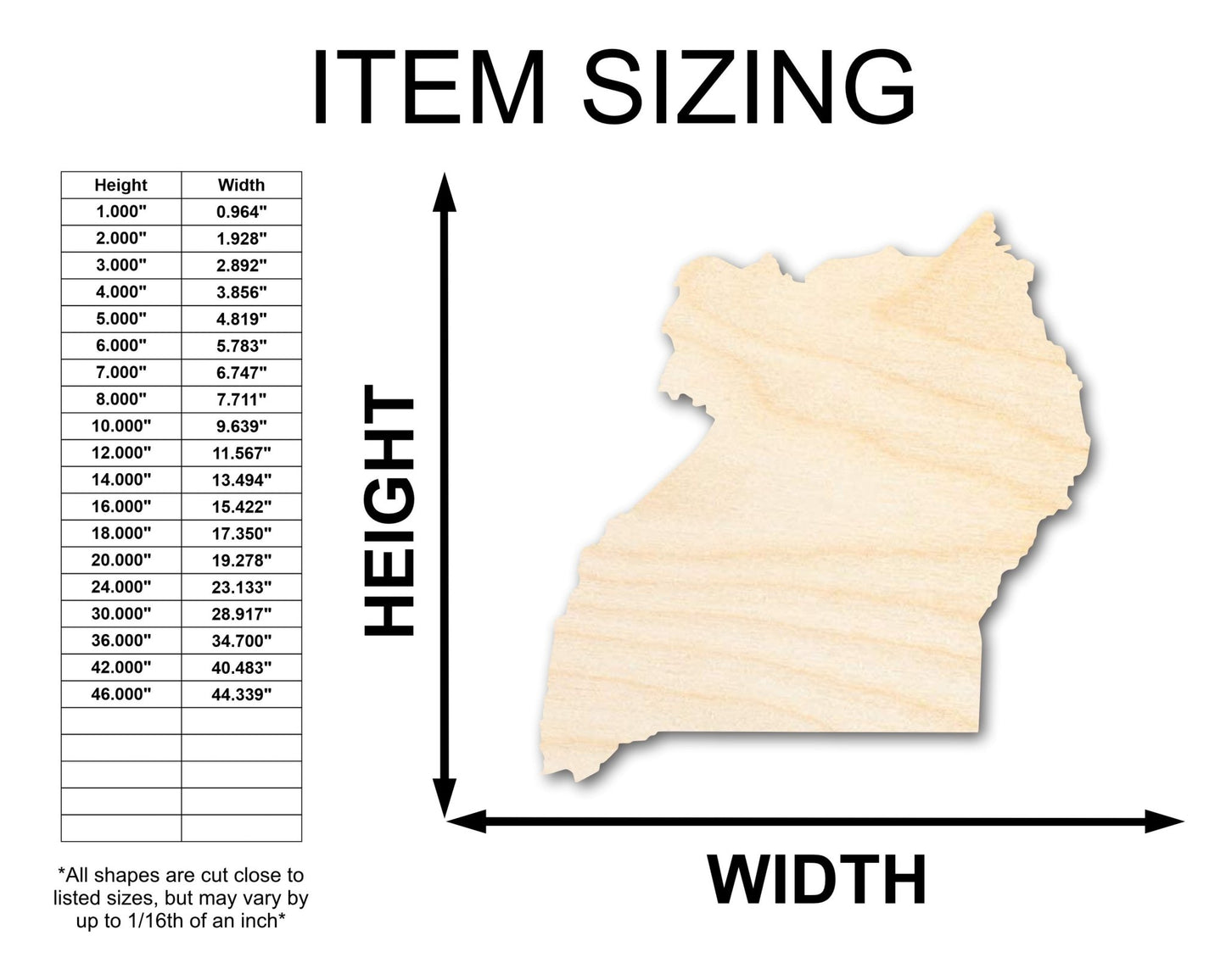 Unfinished Wood Uganda Country Shape - East Africa Craft - up to 46" DIY - NameSigns.com