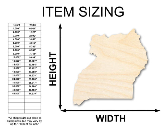 Unfinished Wood Uganda Country Shape - East Africa Craft - up to 46" DIY - NameSigns.com