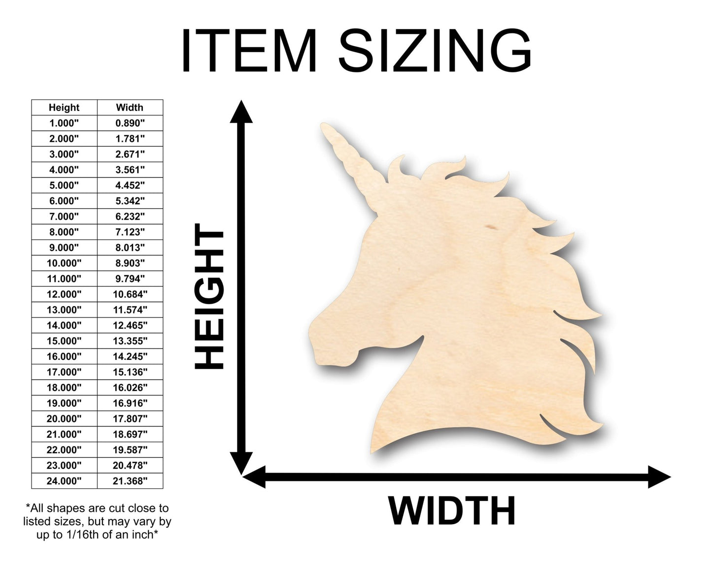 Unfinished Wood Unicorn Head Shape - Craft - up to 46" DIY - NameSigns.com
