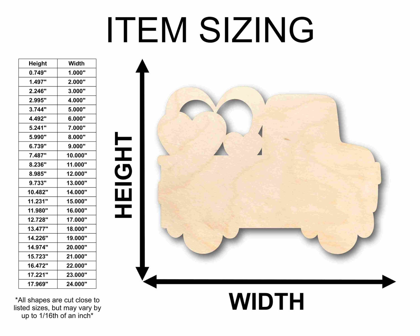 Unfinished Wood Valentine Truck Silhouette - Craft - up to 46" DIY - NameSigns.com