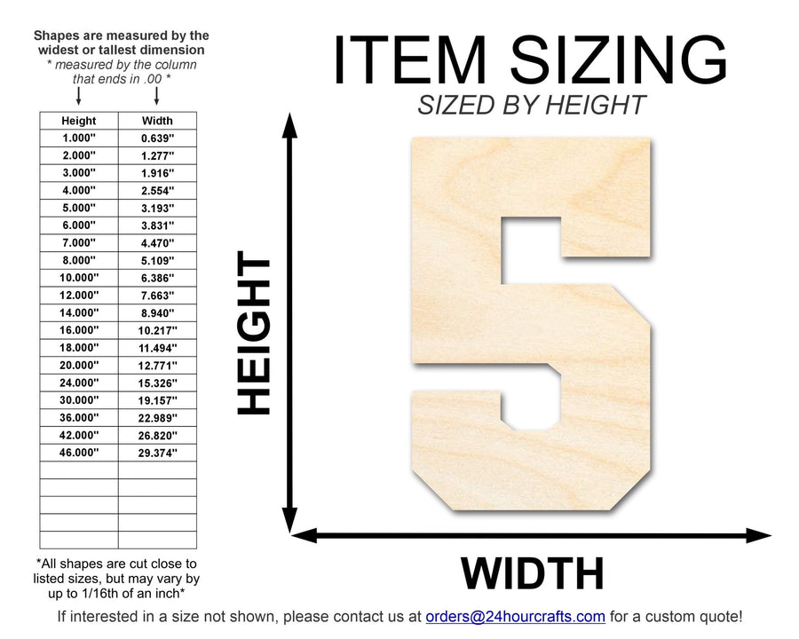Unfinished Wood Varisty Number Five Shape | DIY Craft Cutout | up to 46" DIY - NameSigns.com