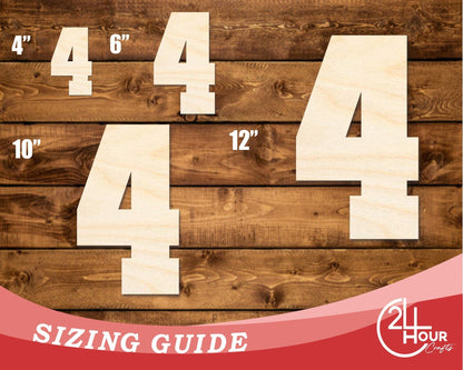 Unfinished Wood Varisty Number Four Shape | DIY Craft Cutout | up to 46" DIY - NameSigns.com
