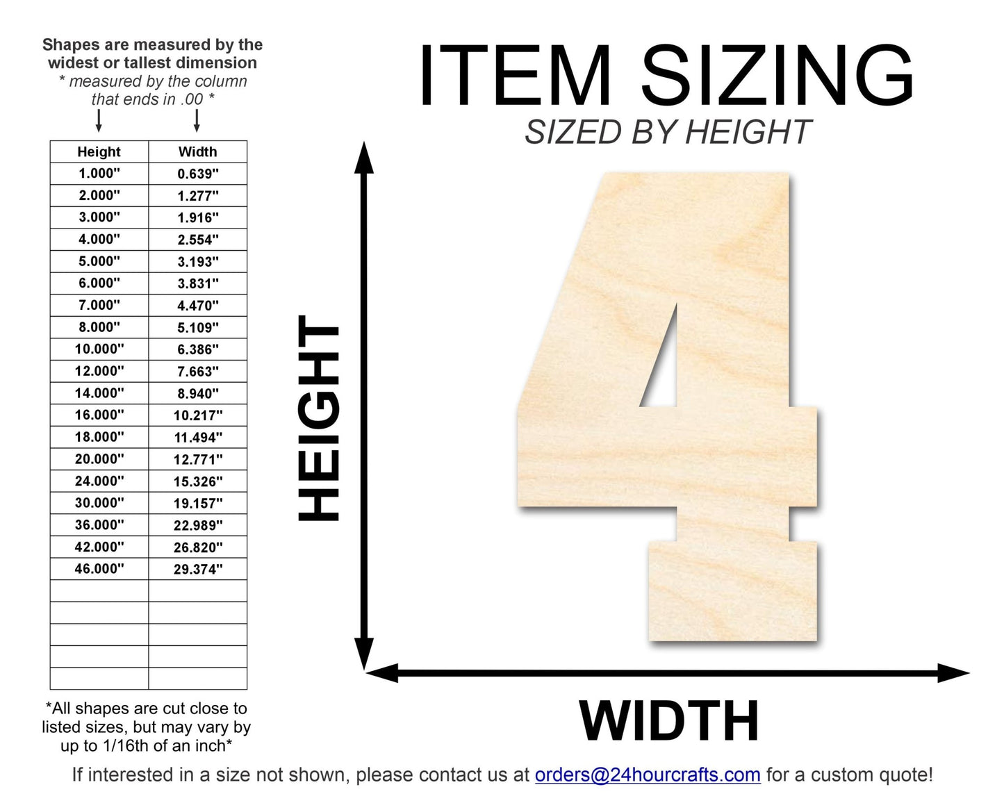 Unfinished Wood Varisty Number Four Shape | DIY Craft Cutout | up to 46" DIY - NameSigns.com