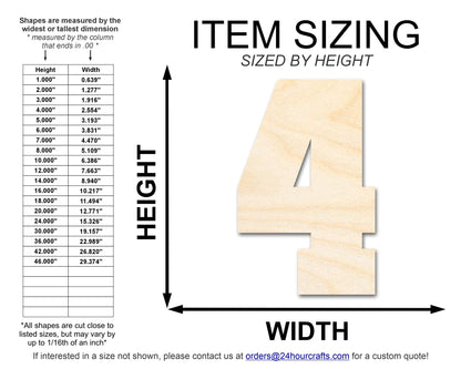 Unfinished Wood Varisty Number Four Shape | DIY Craft Cutout | up to 46" DIY - NameSigns.com