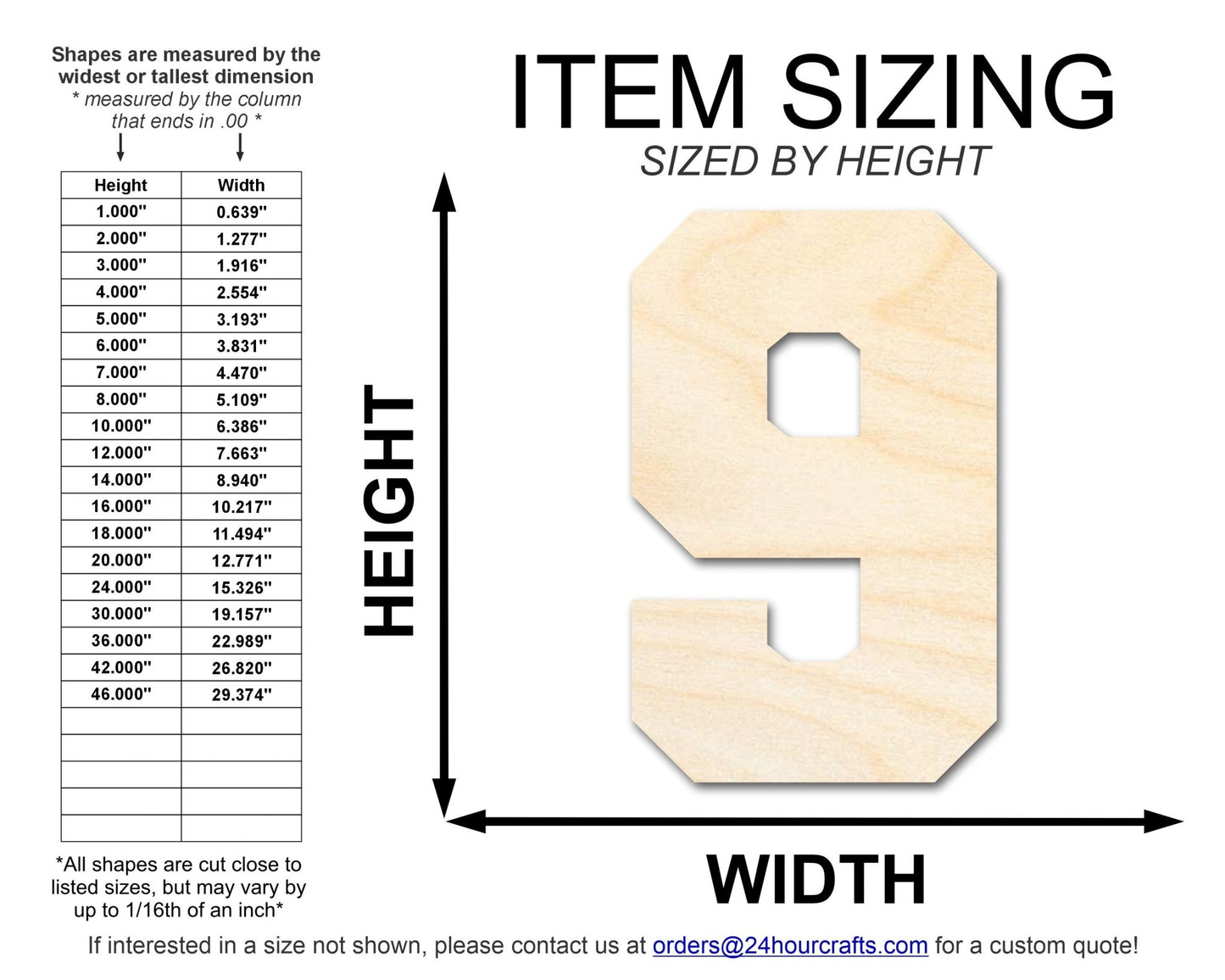 Unfinished Wood Varisty Number Nine Shape | DIY Craft Cutout | up to 46" DIY - NameSigns.com