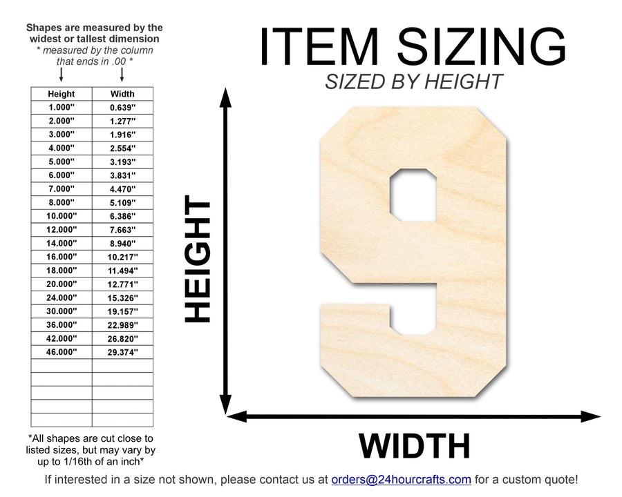 Unfinished Wood Varisty Number Nine Shape | DIY Craft Cutout | up to 46" DIY - NameSigns.com