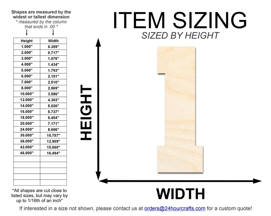 Unfinished Wood Varisty Number One Shape | DIY Craft Cutout | up to 46" DIY - NameSigns.com