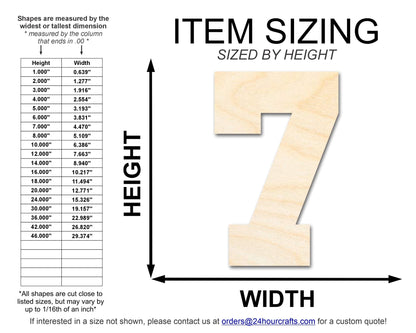 Unfinished Wood Varisty Number Seven Shape | DIY Craft Cutout | up to 46" DIY - NameSigns.com