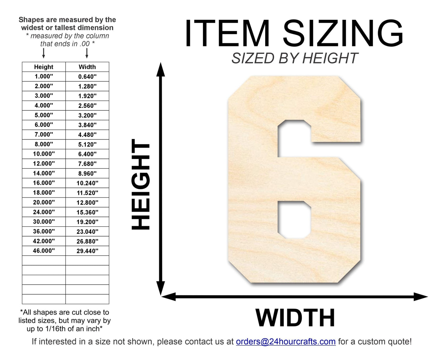 Unfinished Wood Varisty Number Six Shape | DIY Craft Cutout | up to 46" DIY - NameSigns.com