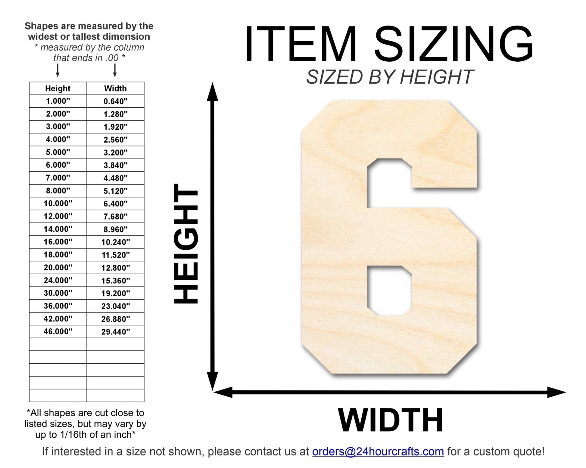 Unfinished Wood Varisty Number Six Shape | DIY Craft Cutout | up to 46" DIY - NameSigns.com
