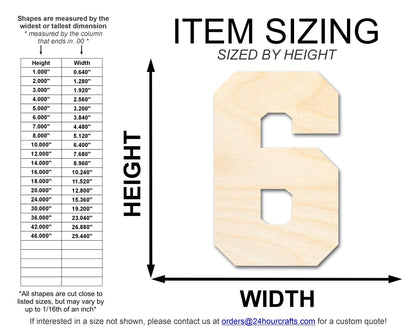Unfinished Wood Varisty Number Six Shape | DIY Craft Cutout | up to 46" DIY - NameSigns.com
