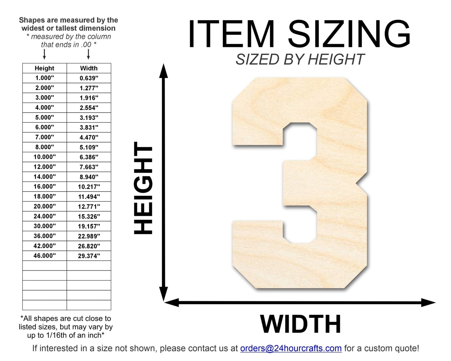 Unfinished Wood Varisty Number Three Shape | DIY Craft Cutout | up to 46" DIY - NameSigns.com