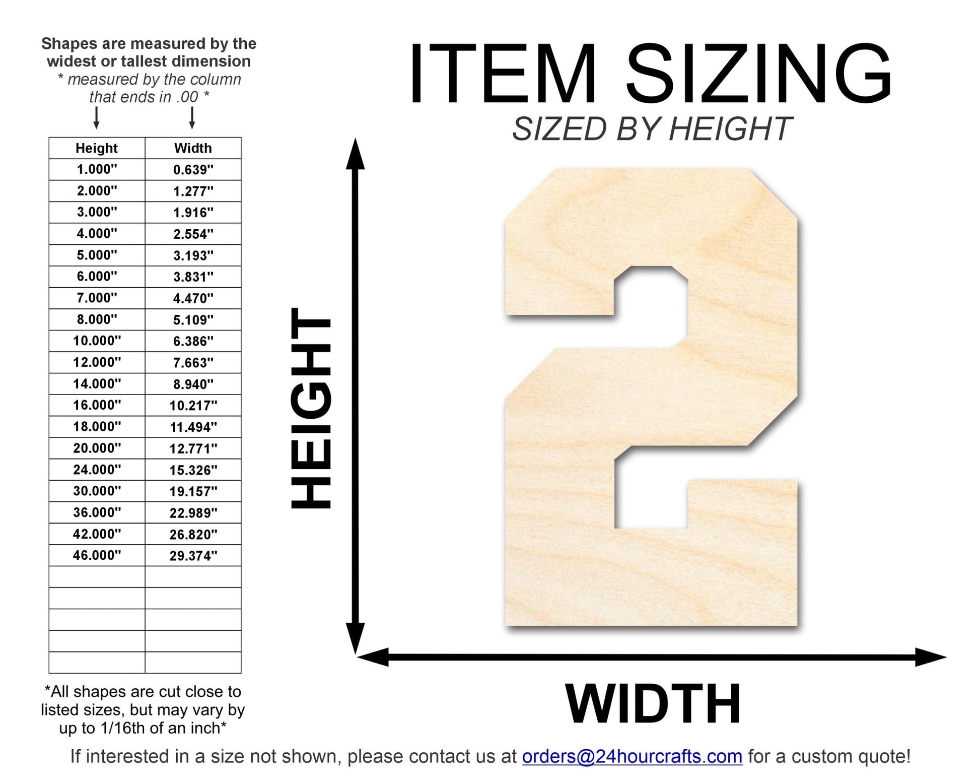 Unfinished Wood Varisty Number Two Shape | DIY Craft Cutout | up to 46" DIY - NameSigns.com