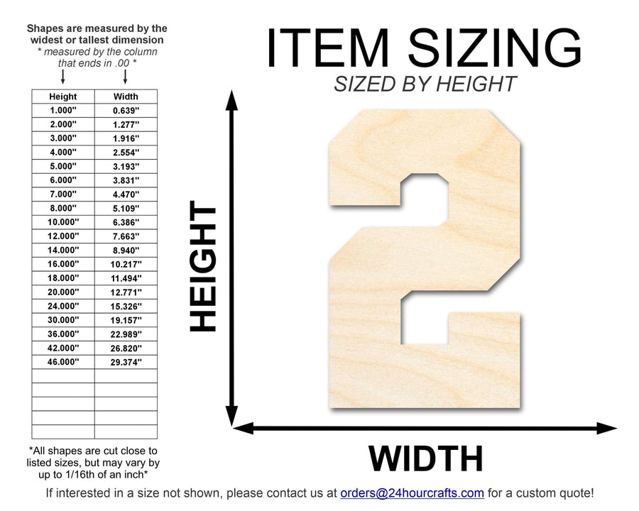 Unfinished Wood Varisty Number Two Shape | DIY Craft Cutout | up to 46" DIY - NameSigns.com