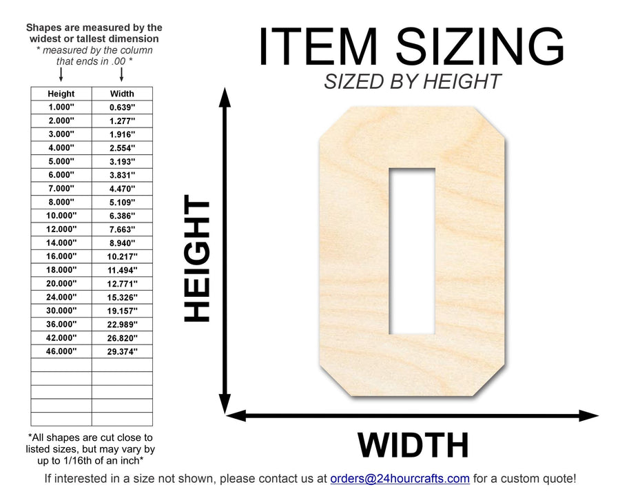Unfinished Wood Varisty Number Zero Shape | DIY Craft Cutout | up to 46" DIY - NameSigns.com