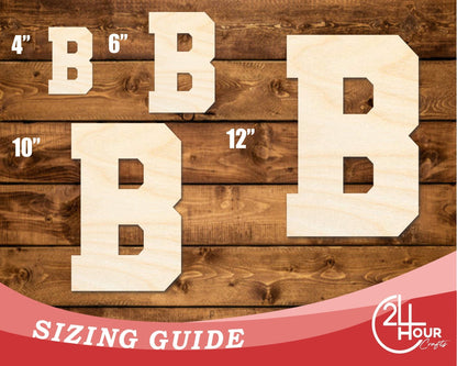 Unfinished Wood Varsity Team Font - B Shape | DIY Craft Cutout | up to 46" DIY - NameSigns.com