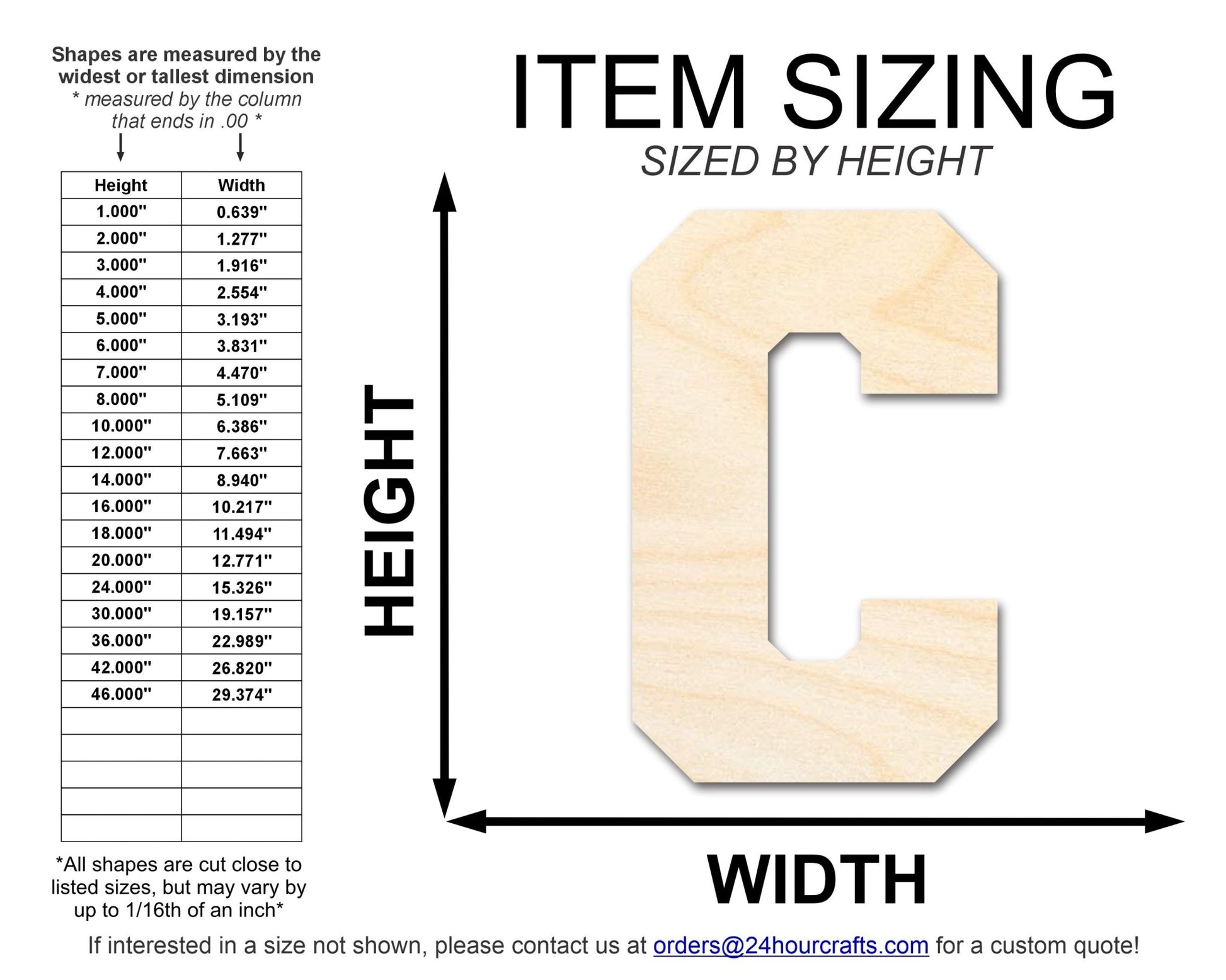 Unfinished Wood Varsity Team Font - C Shape | DIY Craft Cutout | up to 46" DIY - NameSigns.com