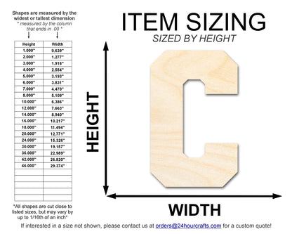 Unfinished Wood Varsity Team Font - C Shape | DIY Craft Cutout | up to 46" DIY - NameSigns.com